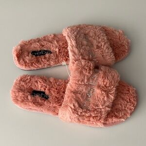 Bebe Blush Furry Slippers with Rhinestones